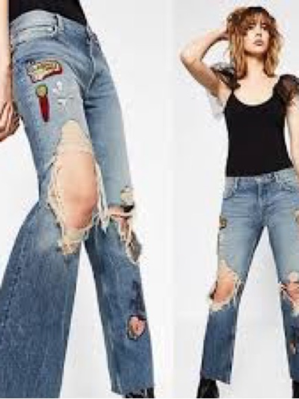 Zara Light Limited Edition Looney Tune Distressed Jeans with Patchwork